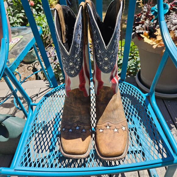 JB Dillon Men’s 14D Square Toe Distressed American Flag Patriotic Cowboy Boots main image 8
